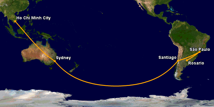 Bay từ Sài Gòn đến Rosario qua Sydney, Santiago, Sao Paulo