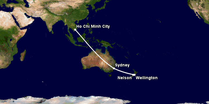 Bay từ Sài Gòn đến Nelson qua Sydney, Wellington