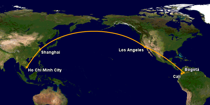 Bay từ Sài Gòn đến Cali qua Thượng Hải, Los Angeles, Bogotá