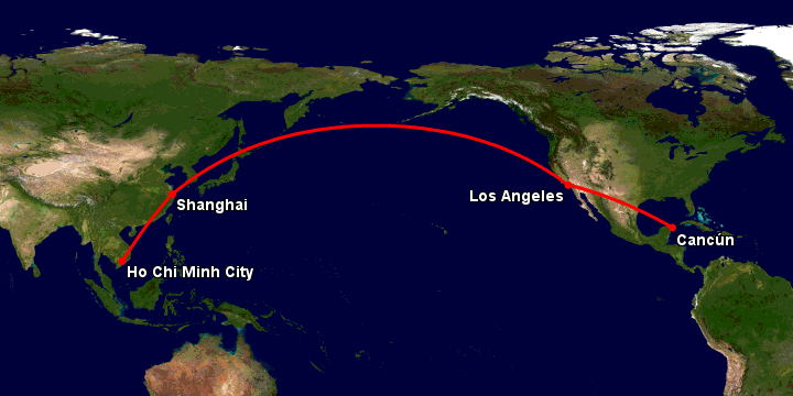 Bay từ Sài Gòn đến Cancun qua Thượng Hải, Los Angeles