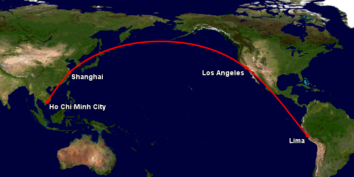Bay từ Sài Gòn đến Lima Pe qua Thượng Hải, Los Angeles