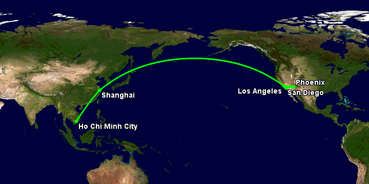 Bay từ Sài Gòn đến San Diego qua Thượng Hải, Los Angeles, Phoenix