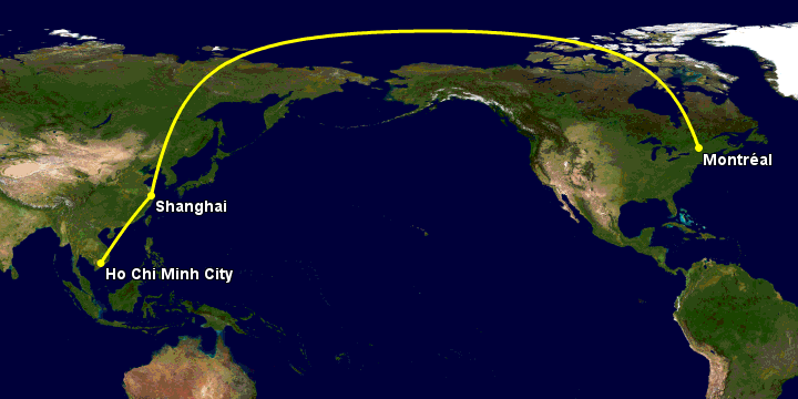 Bay từ Sài Gòn đến Montreal qua Thượng Hải