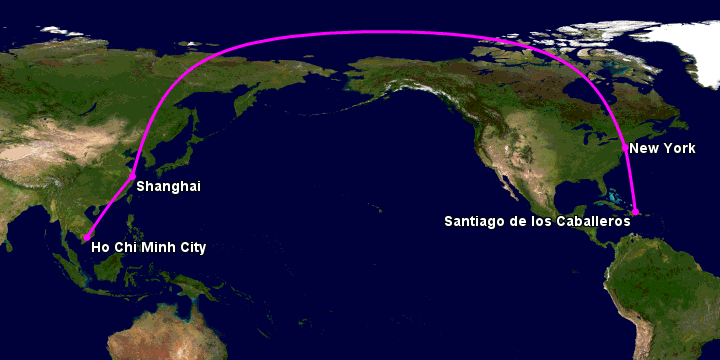 Bay từ Sài Gòn đến Santiago Do qua Thượng Hải, New York