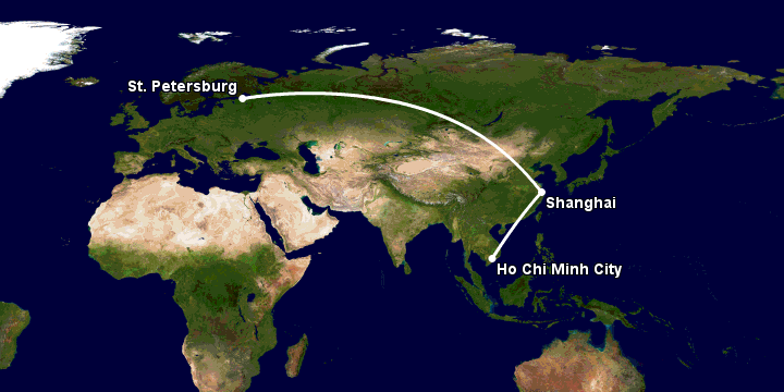 Bay từ Sài Gòn đến Saint Petersburg qua Thượng Hải