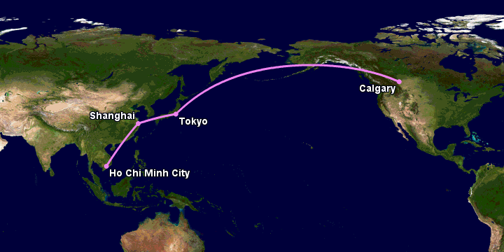 Bay từ Sài Gòn đến Calgary qua Thượng Hải, Tokyo