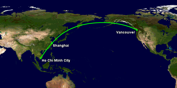Bay từ Sài Gòn đến Vancouver qua Thượng Hải