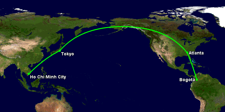 Bay từ Sài Gòn đến Bogota qua Tokyo, Atlanta