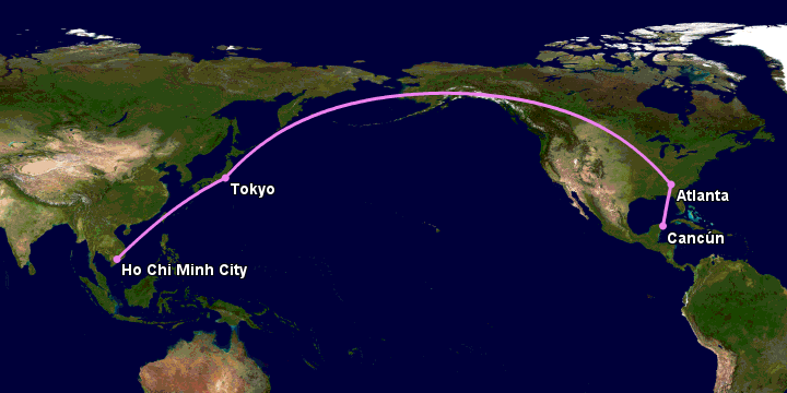 Bay từ Sài Gòn đến Cancun qua Tokyo, Atlanta