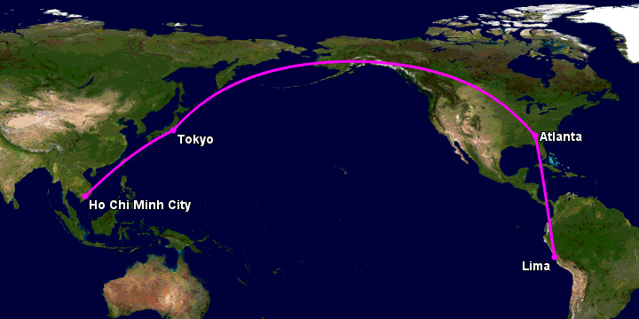 Bay từ Sài Gòn đến Lima Pe qua Tokyo, Atlanta