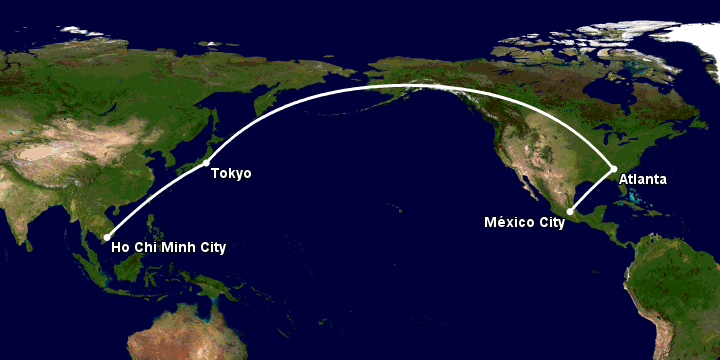 Bay từ Sài Gòn đến Mexico City qua Tokyo, Atlanta