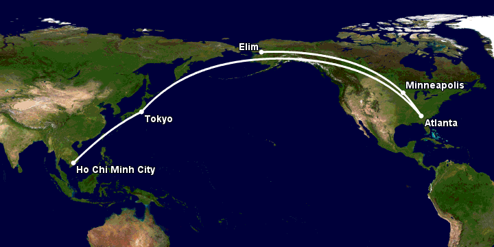 Bay từ Sài Gòn đến Moscow qua Tokyo, Atlanta, Minneapolis