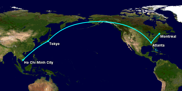 Bay từ Sài Gòn đến Montreal qua Tokyo, Atlanta