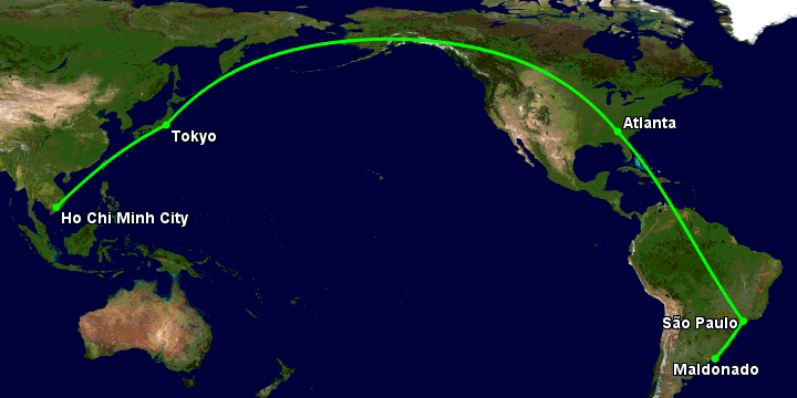 Bay từ Sài Gòn đến Punta Del Este qua Tokyo, Atlanta, Sao Paulo