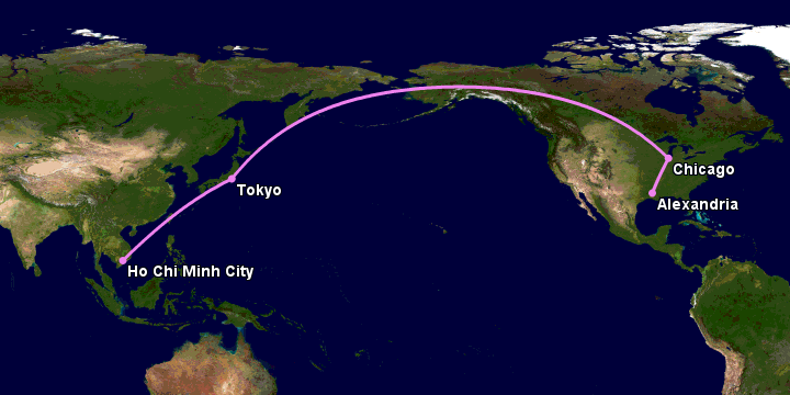 Bay từ Sài Gòn đến Alexandria qua Tokyo, Chicago