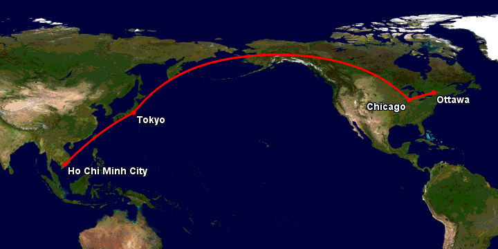 Bay từ Sài Gòn đến Ottawa qua Tokyo, Chicago