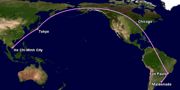 Bay từ Sài Gòn đến Punta Del Este qua Tokyo, Chicago, Sao Paulo