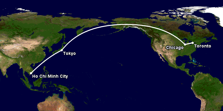 Bay từ Sài Gòn đến Toronto qua Tokyo, Chicago