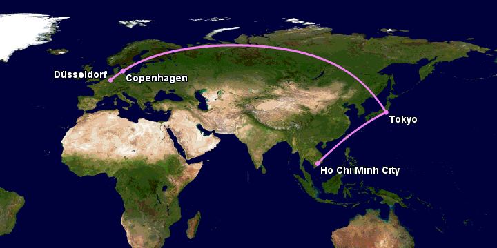 Bay từ Sài Gòn đến Dusseldorf qua Tokyo, Copenhagen