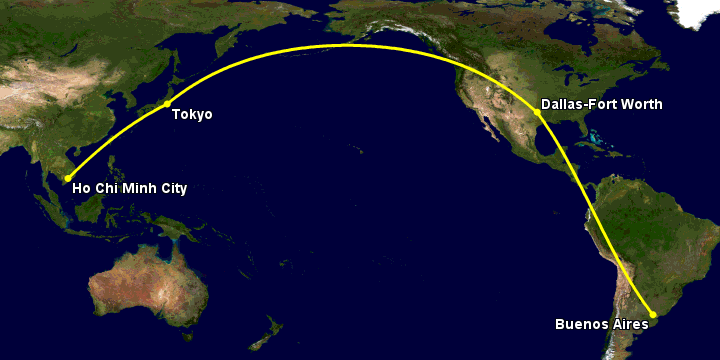 Bay từ Sài Gòn đến Buenos Aires qua Tokyo, Dallas