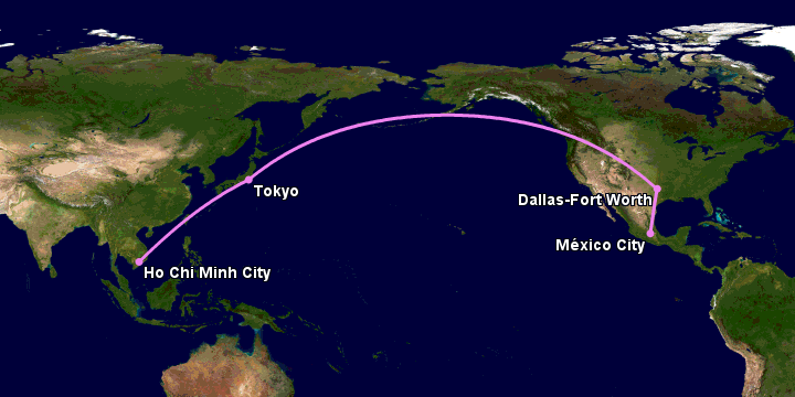 Bay từ Sài Gòn đến Mexico City qua Tokyo, Dallas