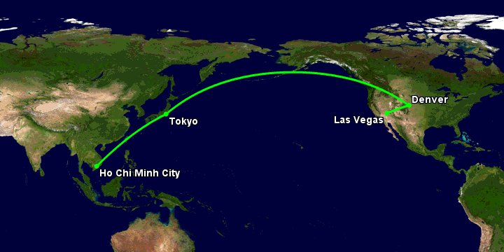 Bay từ Sài Gòn đến Las Vegas qua Tokyo, Denver