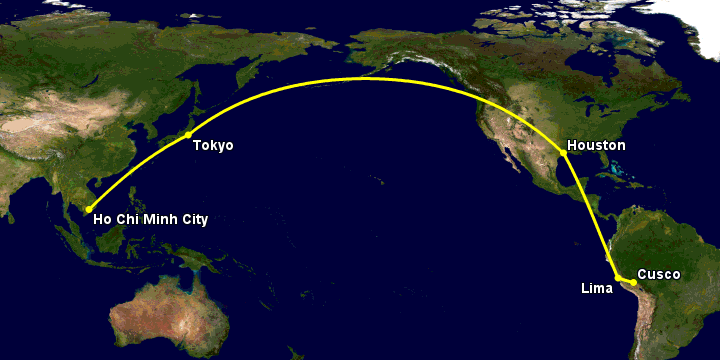 Bay từ Sài Gòn đến Cuzco qua Tokyo, Houston, Lima
