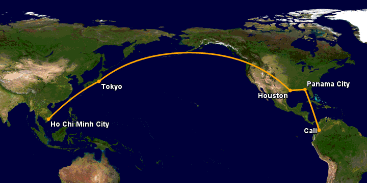 Bay từ Sài Gòn đến Cali qua Tokyo, Houston, Panama City