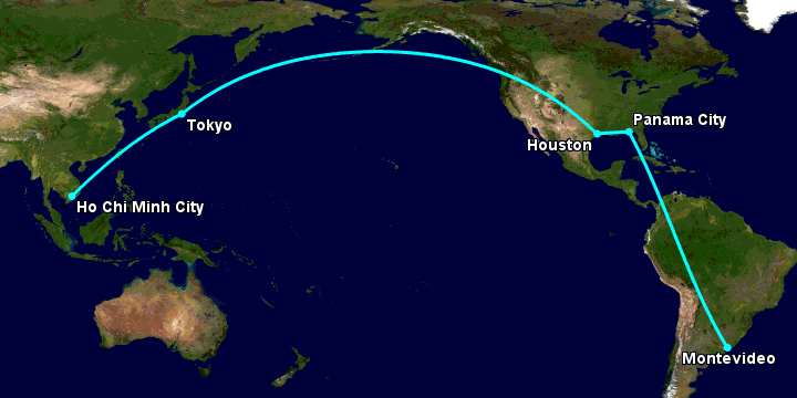 Bay từ Sài Gòn đến Montevideo qua Tokyo, Houston, Panama City