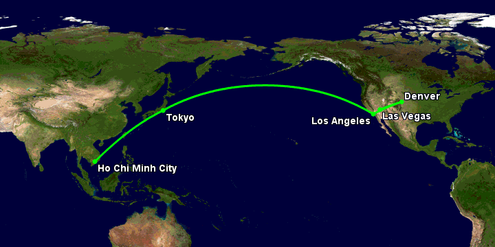 Bay từ Sài Gòn đến Las Vegas qua Tokyo, Los Angeles, Denver