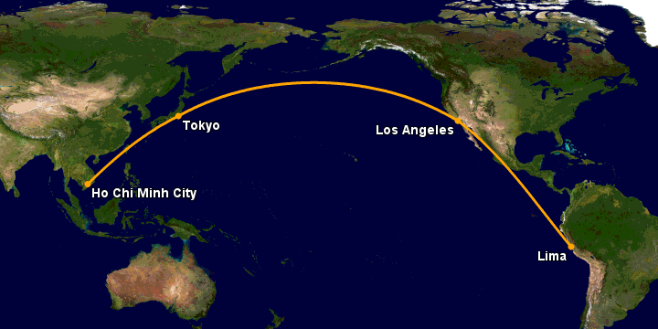 Bay từ Sài Gòn đến Lima Pe qua Tokyo, Los Angeles
