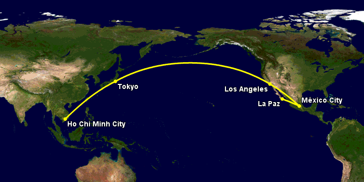 Bay từ Sài Gòn đến La Paz qua Tokyo, Los Angeles, Mexico City