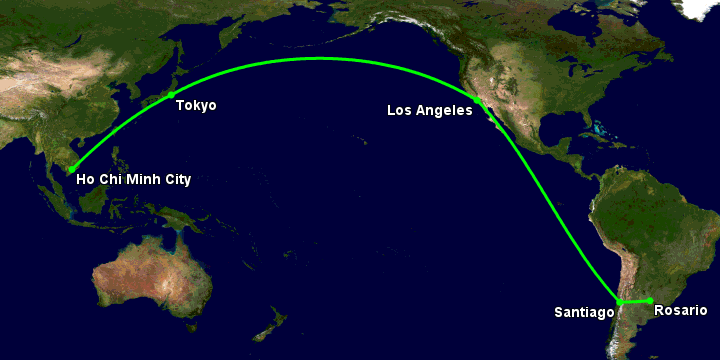 Bay từ Sài Gòn đến Rosario qua Tokyo, Los Angeles, Santiago