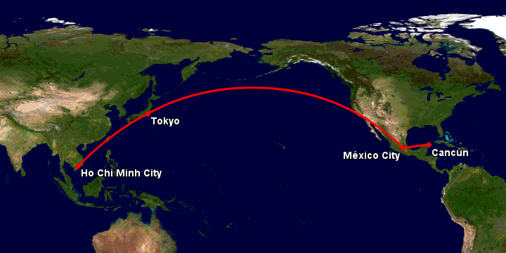 Bay từ Sài Gòn đến Cancun qua Tokyo, Mexico City