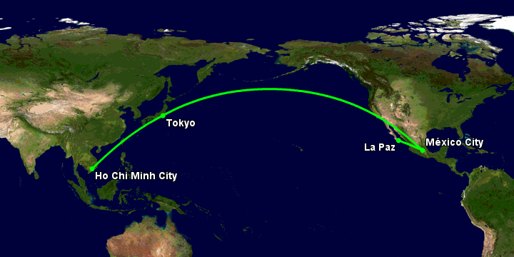 Bay từ Sài Gòn đến La Paz qua Tokyo, Mexico City