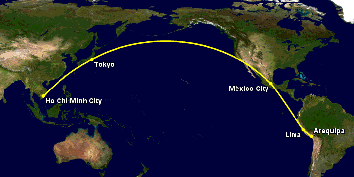 Bay từ Sài Gòn đến Arequipa qua Tokyo, Mexico City, Lima