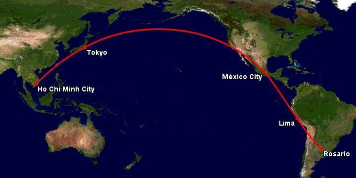 Bay từ Sài Gòn đến Rosario qua Tokyo, Mexico City, Lima