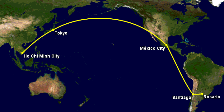 Bay từ Sài Gòn đến Rosario qua Tokyo, Mexico City, Santiago