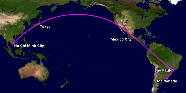 Bay từ Sài Gòn đến Punta Del Este qua Tokyo, Mexico City, Sao Paulo