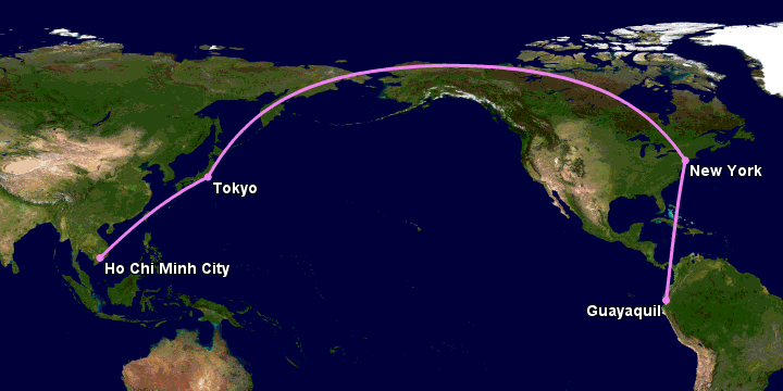 Bay từ Sài Gòn đến Guayaquil qua Tokyo, New York