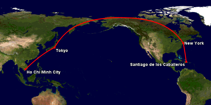 Bay từ Sài Gòn đến Santiago Do qua Tokyo, New York