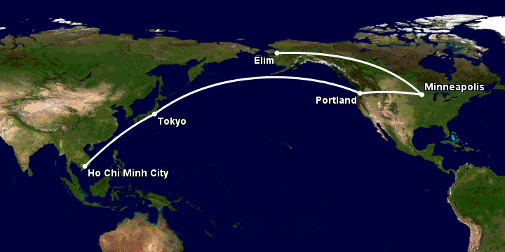 Bay từ Sài Gòn đến Moscow qua Tokyo, Portland, Minneapolis