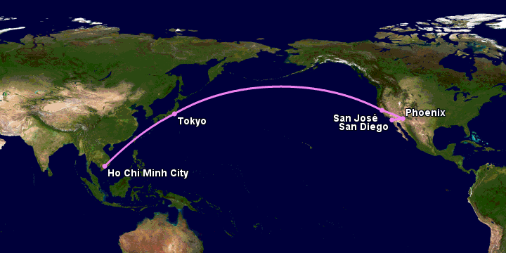 Bay từ Sài Gòn đến San Diego qua Tokyo, San Jose, Phoenix