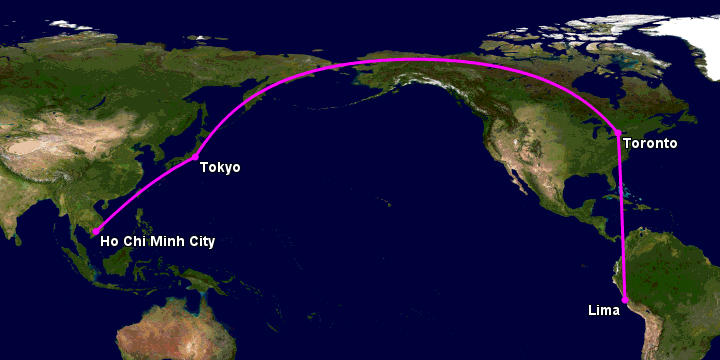 Bay từ Sài Gòn đến Lima Pe qua Tokyo, Toronto