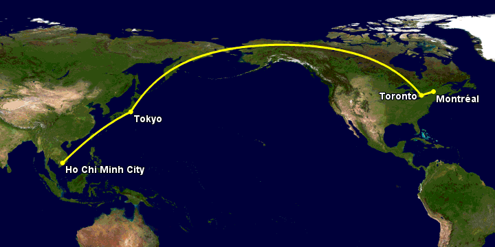 Bay từ Sài Gòn đến Montreal qua Tokyo, Toronto