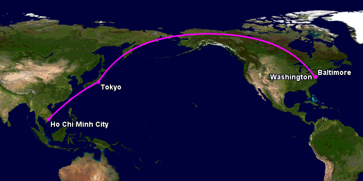 Bay từ Sài Gòn đến Baltimore qua Tokyo, Washington DC