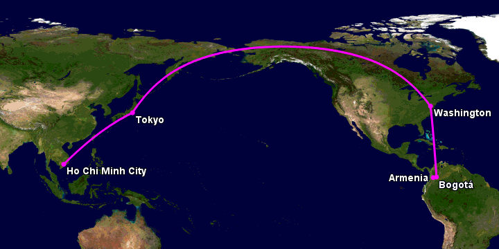 Bay từ Sài Gòn đến Armenia qua Tokyo, Washington DC, Bogotá