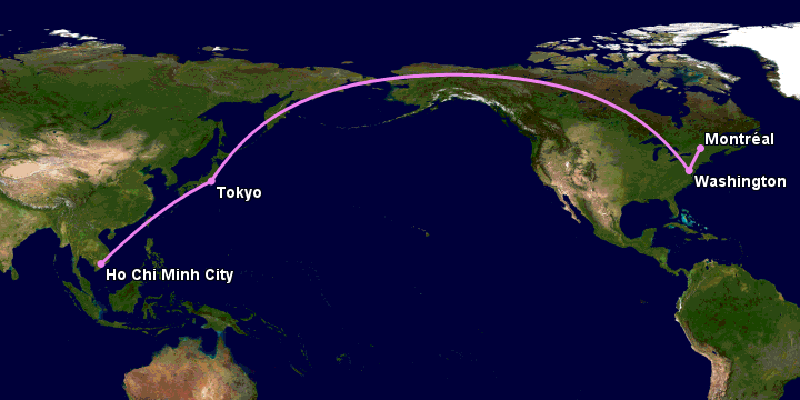 Bay từ Sài Gòn đến Montreal qua Tokyo, Washington DC