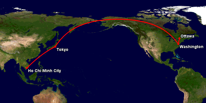 Bay từ Sài Gòn đến Ottawa qua Tokyo, Washington DC